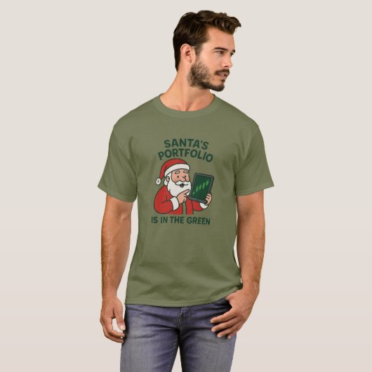 Santa's Portfolio - Grappig Kerst Trader T-shirt (Voorkant volledig)