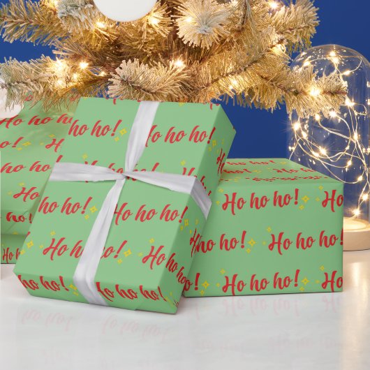 Santa's Red Ho Ho Ho Tekst Op Groene Achtergrond G Cadeaupapier (Feestdagen)