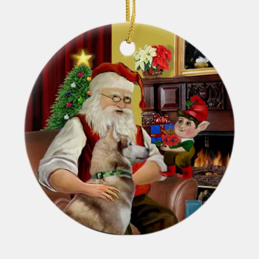 Santa's Red Siberian Husky Keramisch Ornament (Voorkant)