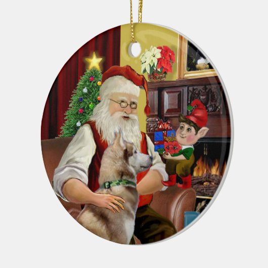 Santa's Red Siberian Husky Keramisch Ornament (Links)