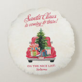 Santa's Red Truck Nice List Rond Kussen (Achterkant)