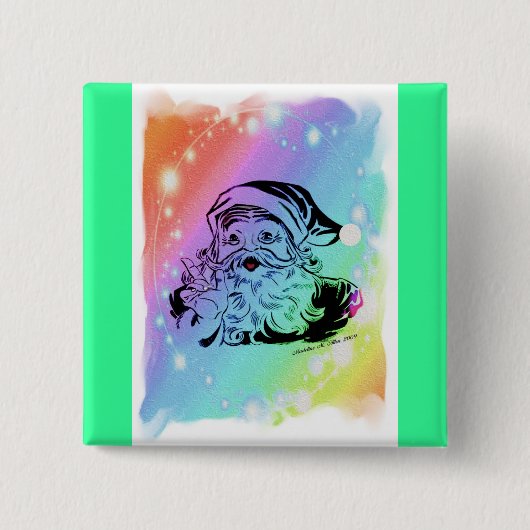 Santa's regenboog vierkante button 5,1 cm (Voorkant)