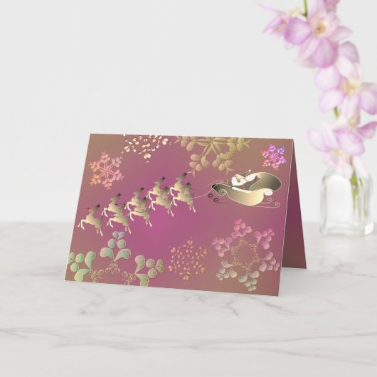 Santa's Reindeer and Snowflakes Card Kaart (Orchidee)