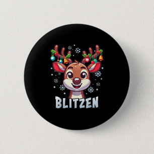 Santa's Reindeer Blitzen Xmas Group Kostuum Ronde Button 5,7 Cm