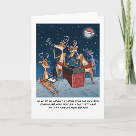 Santa's Reindeer Cartoon Holiday Kaart (Voorkant)