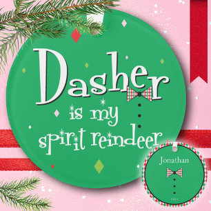 Santa's Reindeer Dasher Preppy Green Christmas Ornament