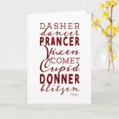 Santa's Reindeer Name List Holiday Christmas Card Kaart (Gele Bloem)