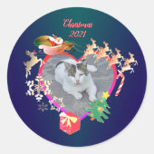 Santa's Reindeer Photo Heart Lijst Ronde Sticker (Voorkant)