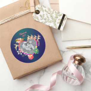 Santa's Reindeer Photo Heart Lijst Ronde Sticker