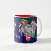 Santa's Reindeer Photo Heart Lijst Two-Tone Coffee Tweekleurige Koffiemok (Voorkant rechts)