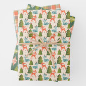 Santa's Reindeer, Retro Christmas Baubles, Plaid Inpakpapier Vel (In situ)