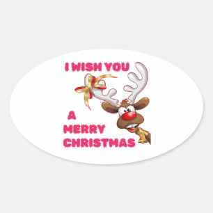 SANTA'S REINDEER WIST JE EEN MERRY CHRISTMAS OVALE STICKER
