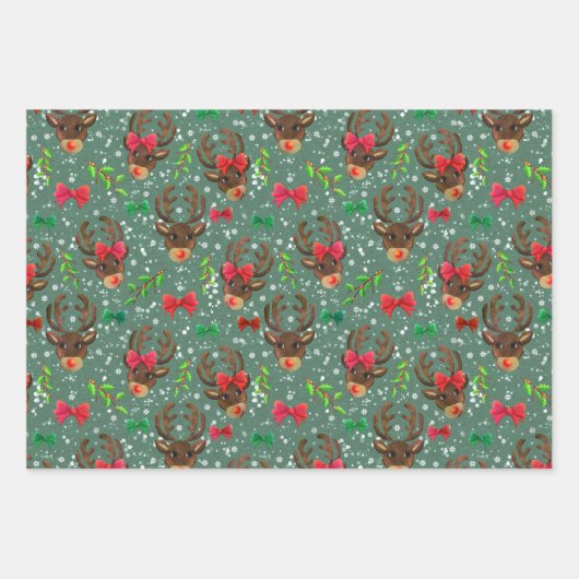 Santas Reindeers Inpakpapier Vel (Voorkant 3)