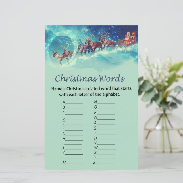 Santa's rendier Kerstmis alfabet woorden spel (Staand voorkant)