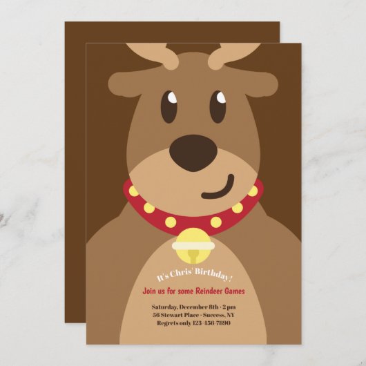 Santa's Rendier Verjaardag Uitnodiging (Voorkant / Achterkant)