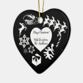 Santa's rendieren Blk & White Heart Ornament (Links)