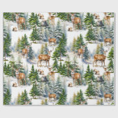 Santa's rendieren rusten in het bos cadeaupapier (Vlak)