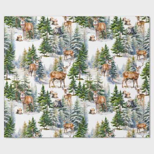 Santa's rendieren rusten in het bos cadeaupapier (Vlak)