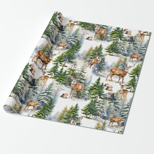 Santa's rendieren rusten in het bos cadeaupapier (Uitgerold)