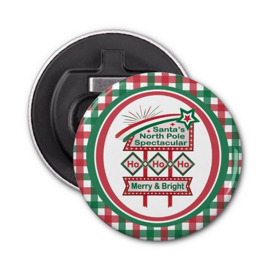 Santa's Retro Marquee - Ho Vrolijk & Helder Button Flesopener (Voorkant)