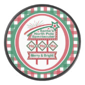Santa's Retro Marquee - Ho Vrolijk & Helder Hockey Puck (Voorkant)