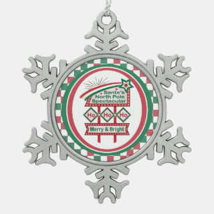 Santa's Retro Marquee - Ho Vrolijk & Helder Tin Sneeuwvlok Ornament