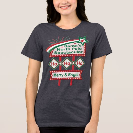 Santa's Retro Marquee - Ho Vrolijk & Helder Tri-Blend Shirt (Voorkant)