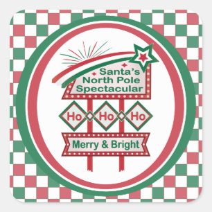 Santa's Retro Marquee - Ho Vrolijk & Helder Vierkante Sticker