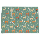 Santa's Retro Reindeer Gift Bag Groot Cadeauzakje (Voorkant)