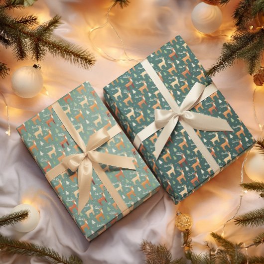 Santa's Retro Reindeer Inpakpapier Vel