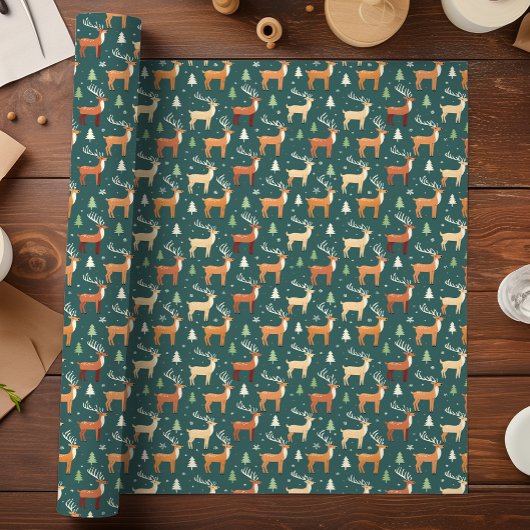 Santa's Retro Reindeer Wrapping Paper Cadeaupapier