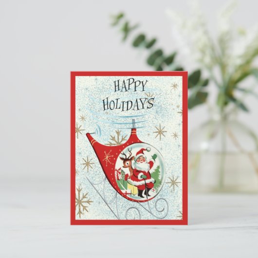 Santa's Retro Rotor Sleigh Briefkaart (Staand voorkant)