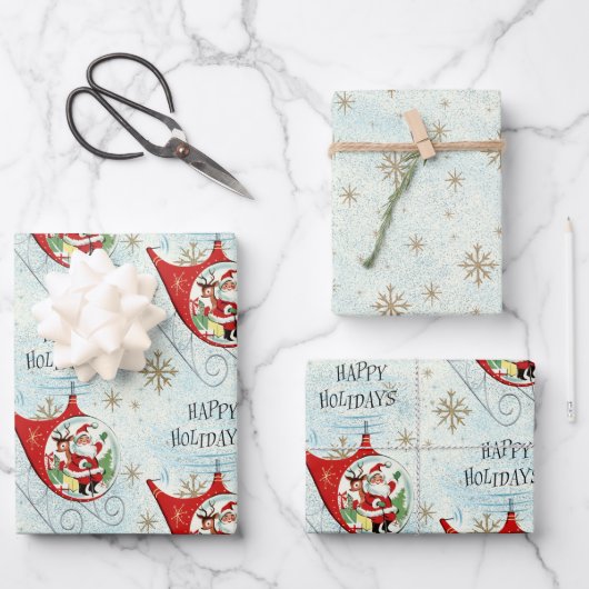 Santa's Retro Rotor Sleigh Inpakpapier Vel (Voorkant)