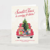 Santa's rode truck met cadeaus feestdagen kaart (Voorkant)