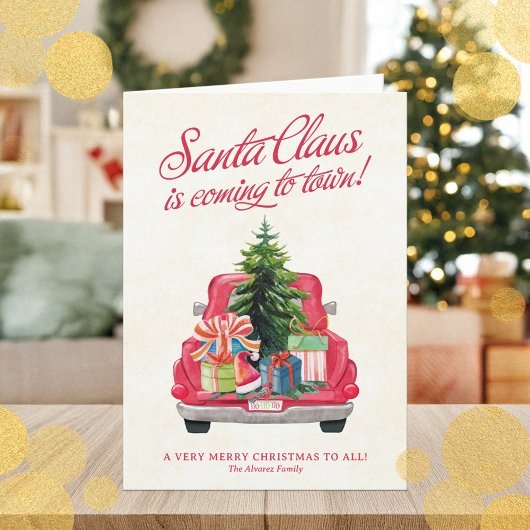Santa's rode truck met cadeaus feestdagen kaart