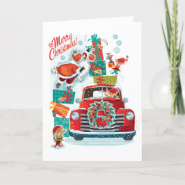 Santas Rode Vrachtwagen Retro Kerst Kaarten
