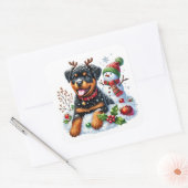 Santa's Rottie Reindeer Recruit! Vierkante Sticker (Envelop)