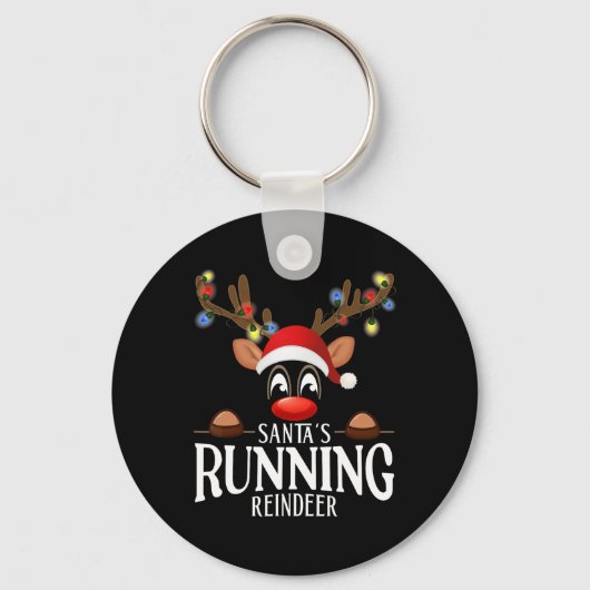 Santa's Running Reindeer Grappige Kerstmis Matchin Sleutelhanger (Voorkant)