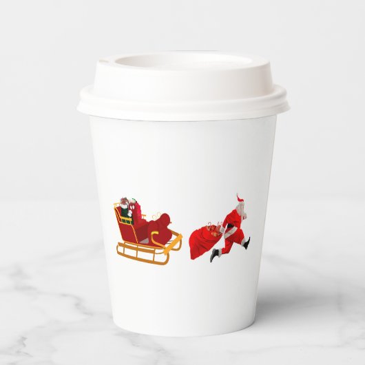 Santa's Running Start Paper Cups Papieren Bekers (Achterkant)
