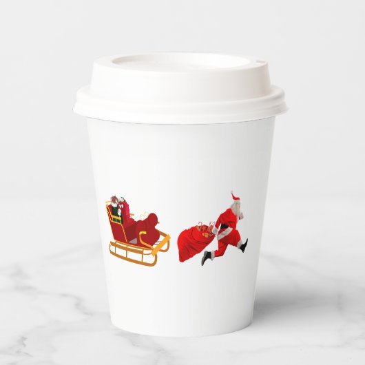 Santa's Running Start Paper Cups Papieren Bekers (Voorkant)