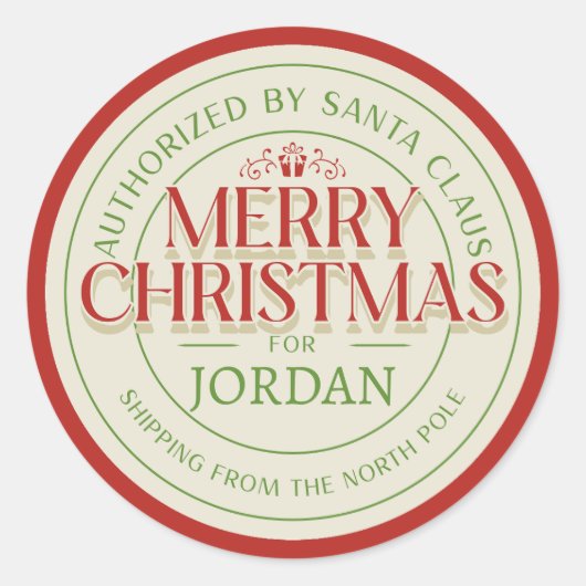 Santa's Seal of Approval" Gepersonaliseerde Noordp Ronde Sticker (Voorkant)