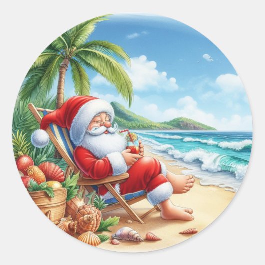 Santa's Seaside Serenity Ronde Sticker (Voorkant)