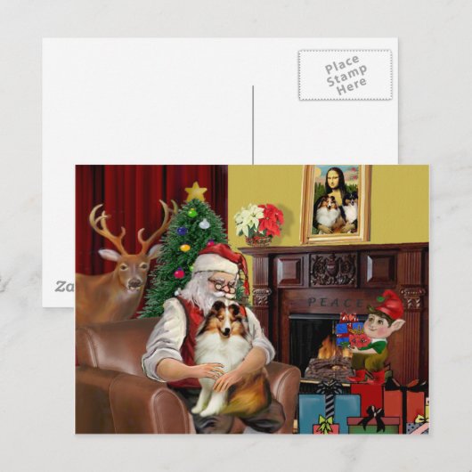 Santa's Sheltie (sw) Feestdagenkaart (Voorkant / Achterkant)