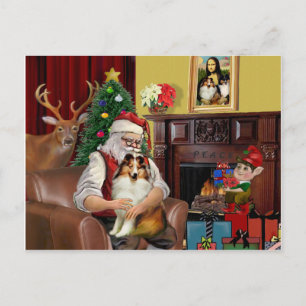 Santa's Sheltie (zw) Feestdagenkaart