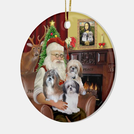 Santa's Shih Tzus (Drie) Keramisch Ornament (Links)