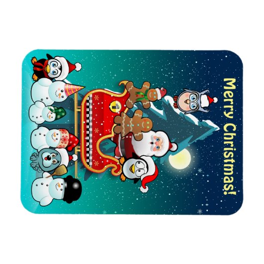 Santa's slee bij de kerstboom magneet (Horizontaal)