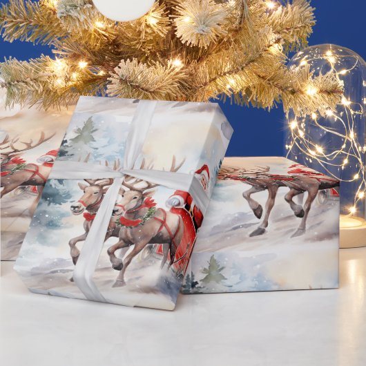 Santa's slee rijden door besneeuwde bossen cadeaupapier (Feestdagen)