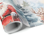 Santa's slee rijden door besneeuwde bossen cadeaupapier (Rol Hoek)