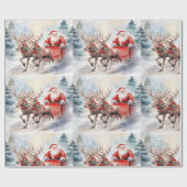 Santa's slee rijden door besneeuwde bossen cadeaupapier (Vlak)