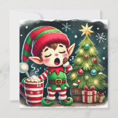 Santa's Sleepy Helper Slapen op geschenken Feestdagenkaart (Voorkant)